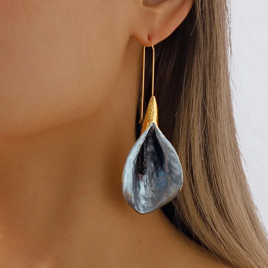 Vintage Blue & Gold Lotus Earrings