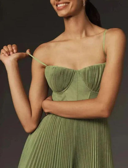 Bustier Pleated Tulle Fit & Flare Midi Dress