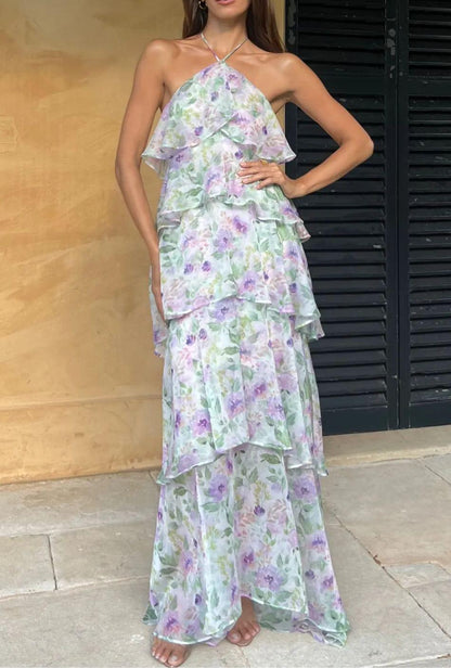 Mesh multi-layer holiday leisure cake long dress