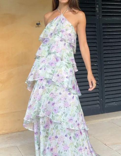 Mesh multi-layer holiday leisure cake long dress