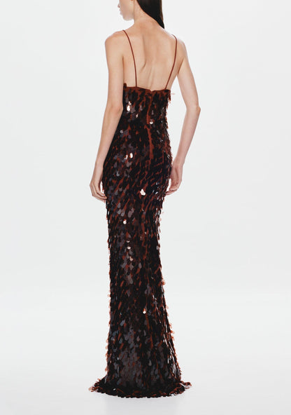 Low-cut hollow strap backless sequined dress