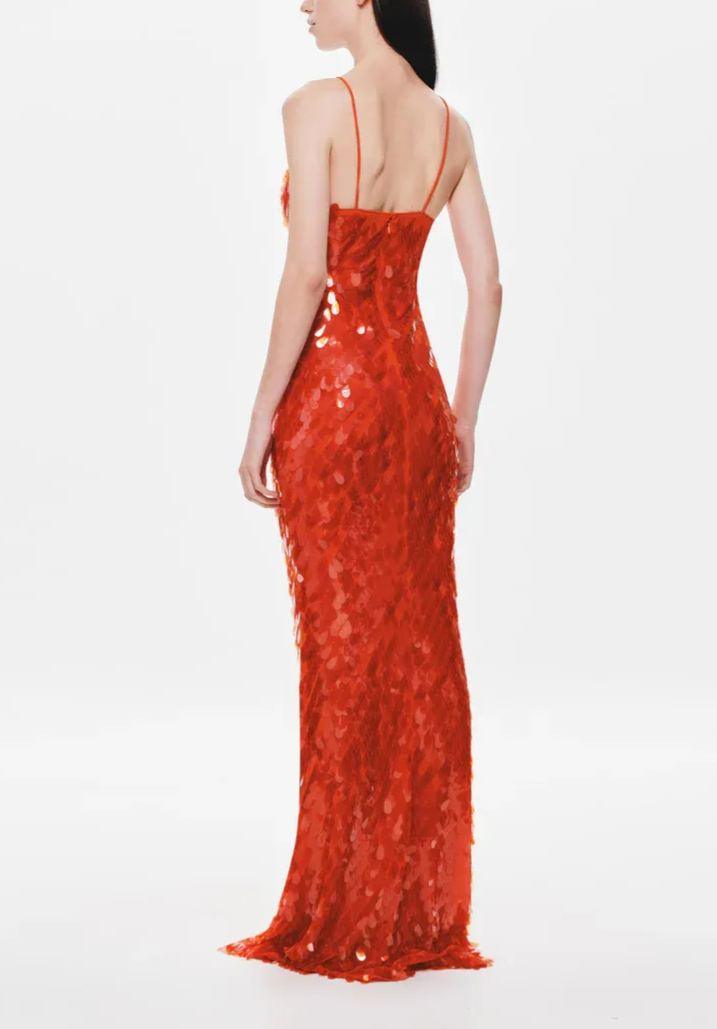 Low-cut hollow strap backless sequined dress