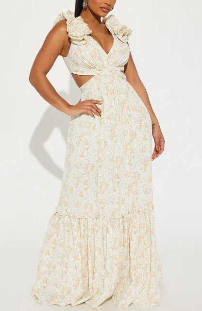 3D Flower Decorated Tie-Back  Maxi Dress