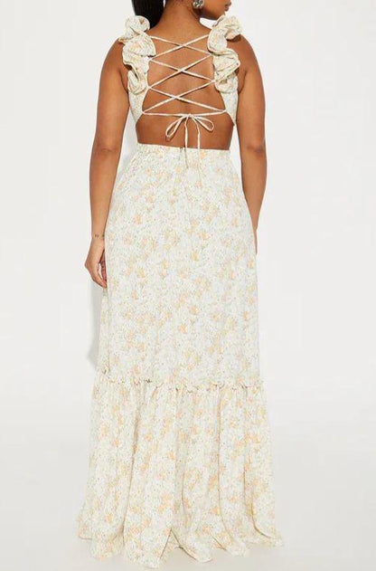 3D Flower Decorated Tie-Back  Maxi Dress
