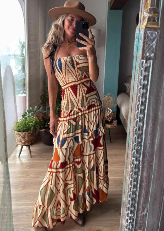 Retro Bohemian Printed Tube Dress