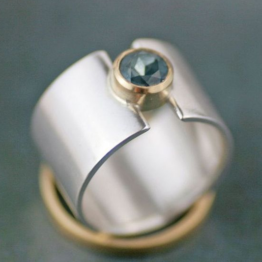 Vintage Silver Inlaid Blue Crystal Ring