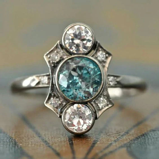 Vintage Blue Crystalline Silver Ring