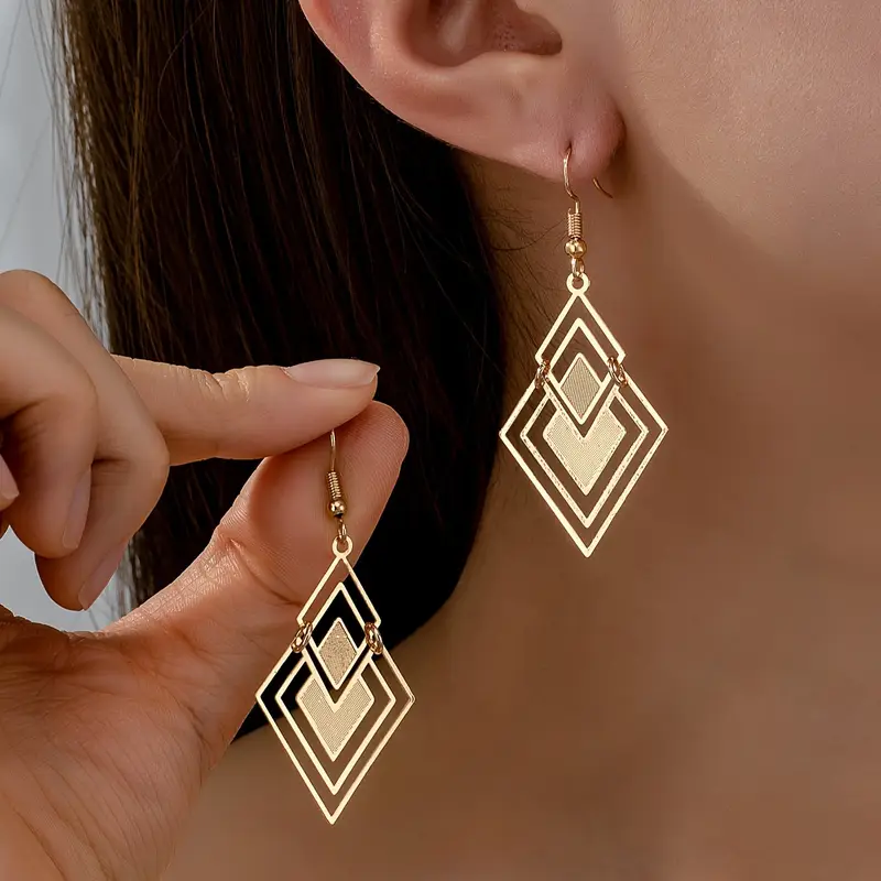 Vintage Hollow Gold Geometric Earrings