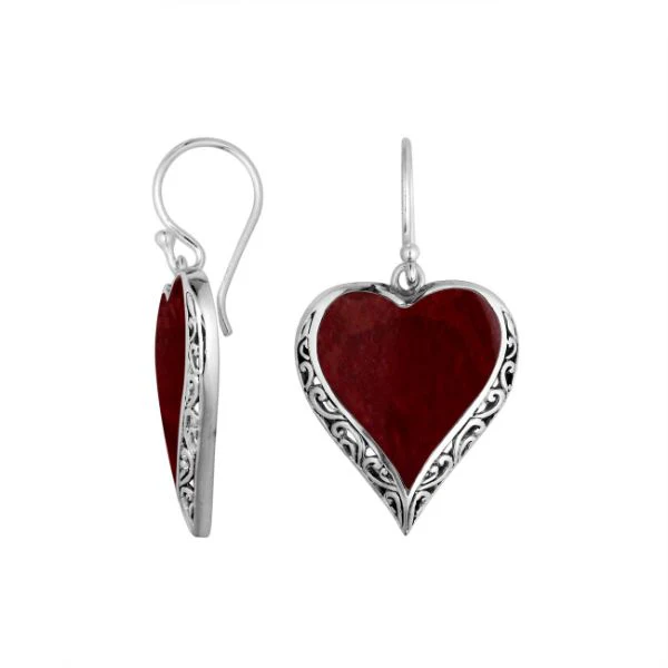 Vintage Red Heart Silver Earrings