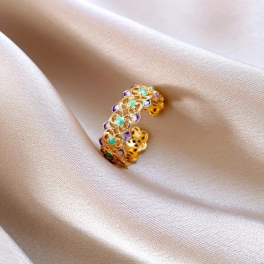 Vintage Floral Colorful Hollow Ring