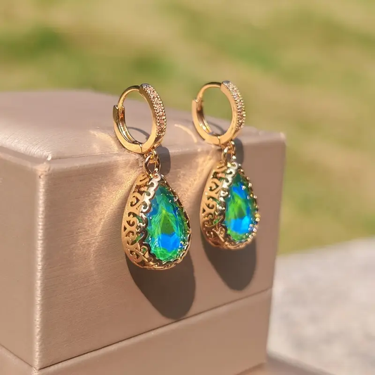 Vintage Blue Greenish Crystal Drop Earrings