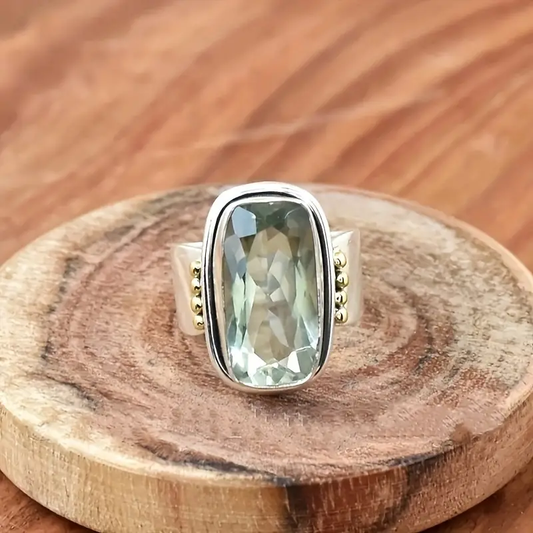 Greenish Stone Silvered Ring