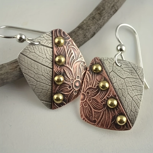 Vintage Brown Square Silver Earrings