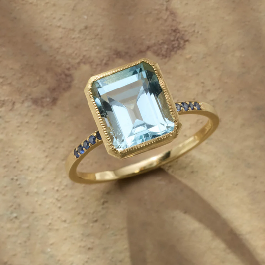 Cubic Blue Glass Gold Ring