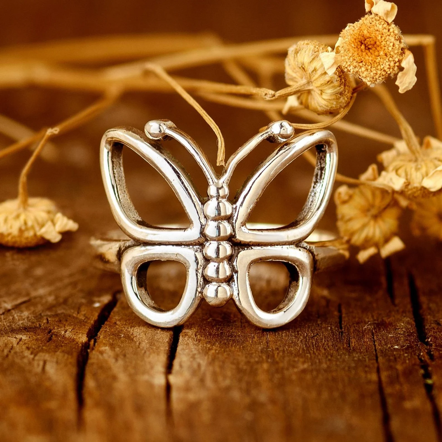Vintage Butterfly Silvered Ring