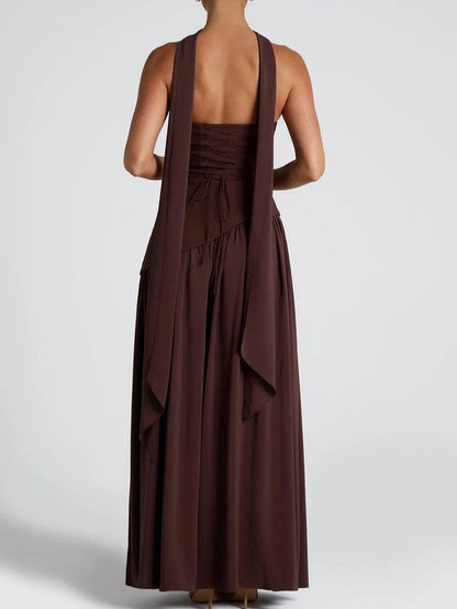 Strapless Slit Ribbon Maxi Dress