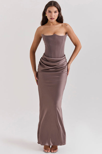 Paloma - Elegant Satin Strapless Maxi Dress