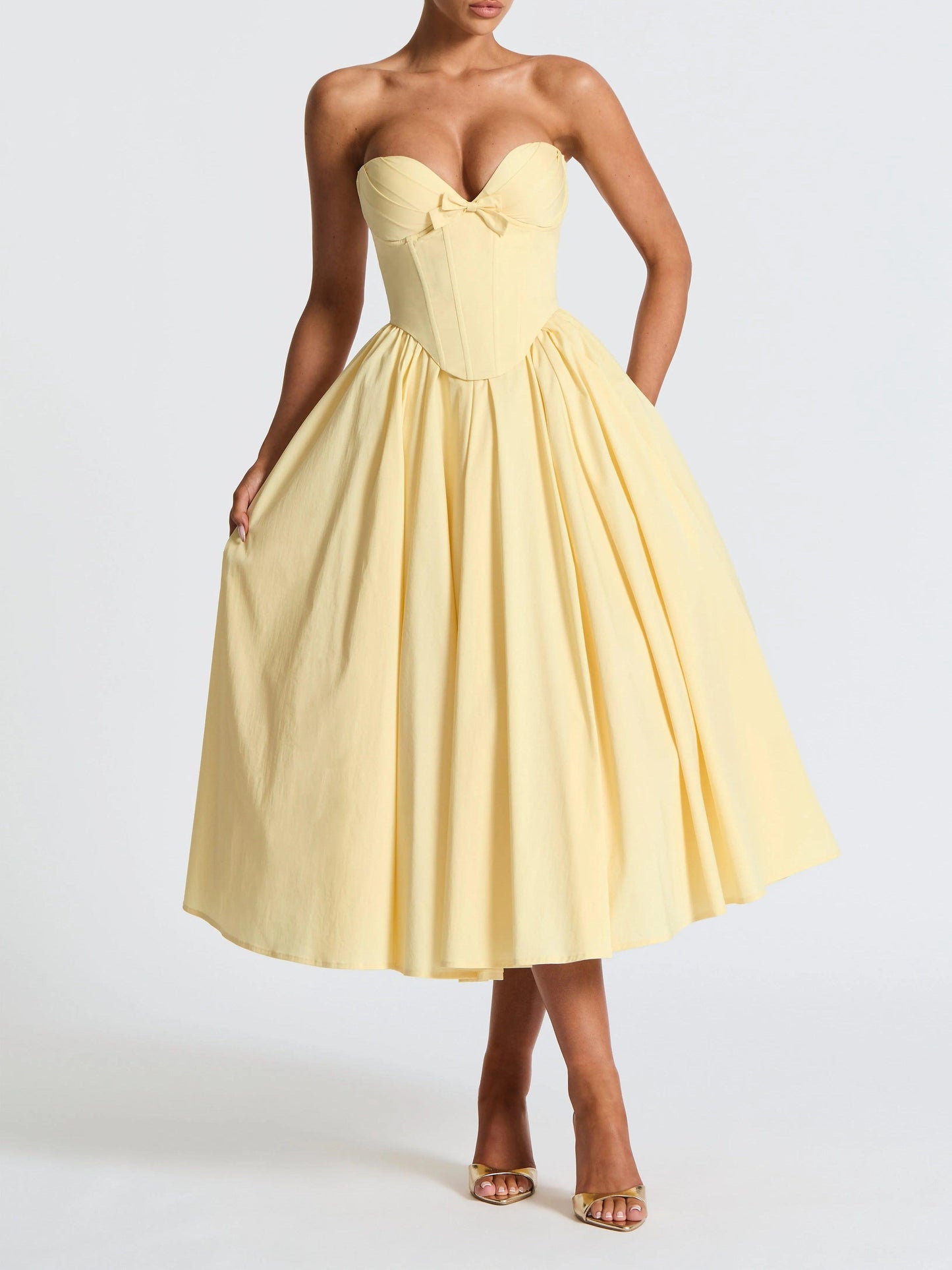 V-neck Tube Top A-line Midi Dress