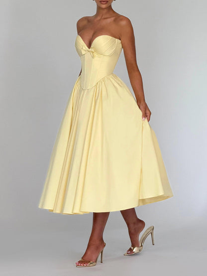 V-neck Tube Top A-line Midi Dress