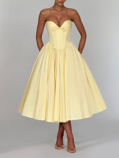 V-neck Tube Top A-line Midi Dress