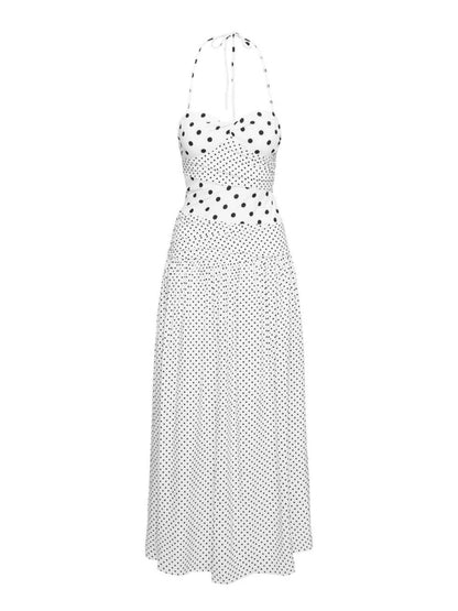 Halter Maxi Dress White Polka