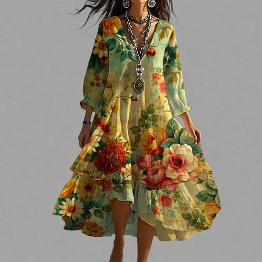 Elina | Boho Maxi Dress with Floral Print