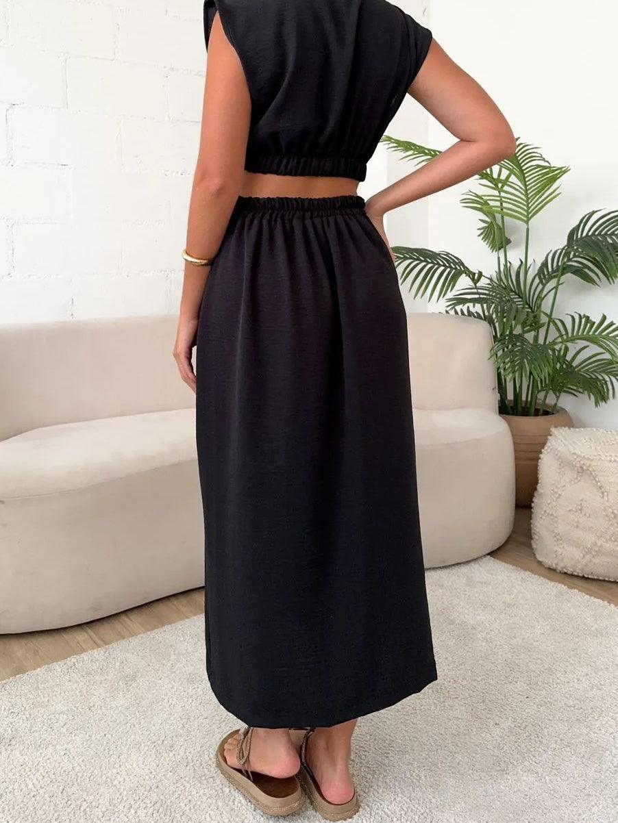Shirt Breasted Back Cutout Casual Maxi Dress