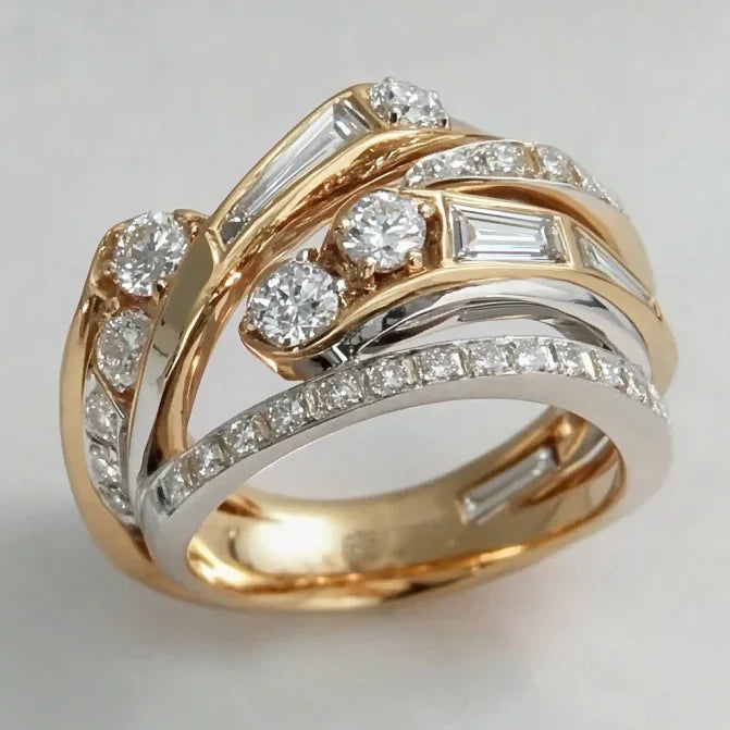 Vintage Gold & Silver Irregular Zirconia Ring