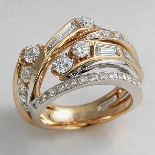 Vintage Gold & Silver Irregular Zirconia Ring