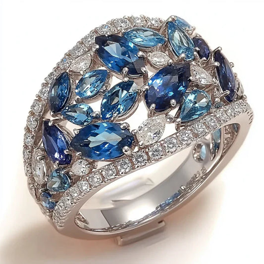 Vintage Zirconia Blue Silver Ring