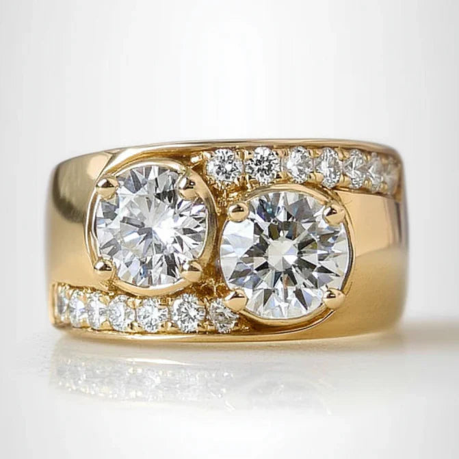 Vintage Zirconia Inlaid Bright Gold Ring