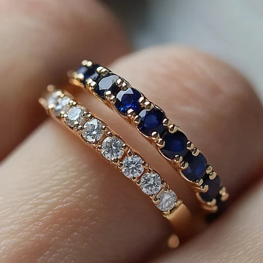 Vintage Blue & White Zirconia Ring Set