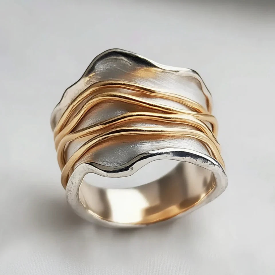 Vintage Golden Threads Wavy Silver Ring