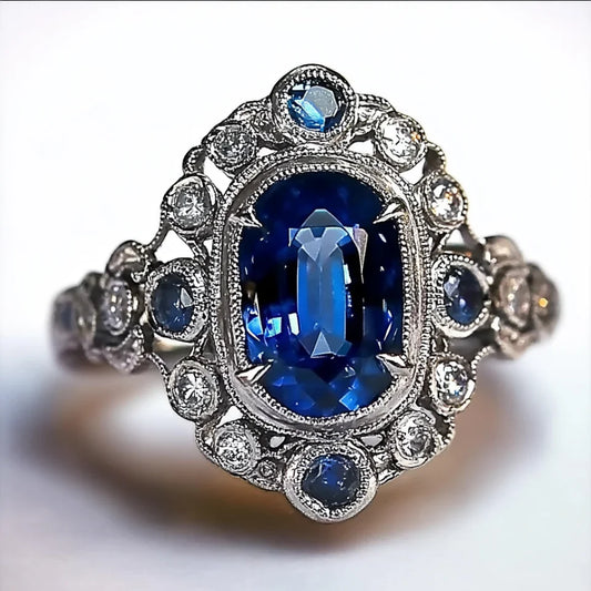 Vintage Mandala Blue Crystalline Ring