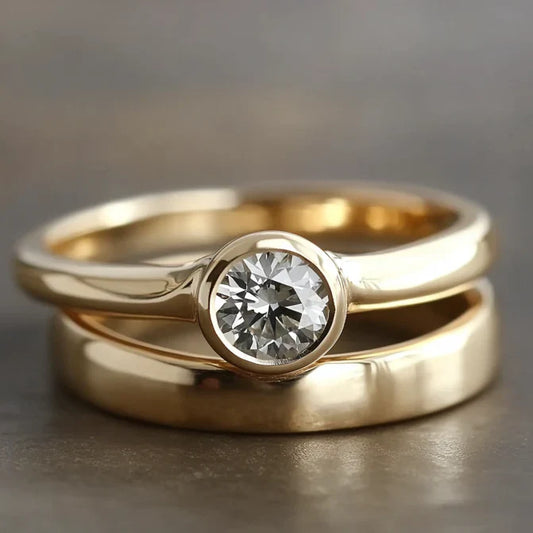 Vintage Simplicity Gold Zirconia Ring Set