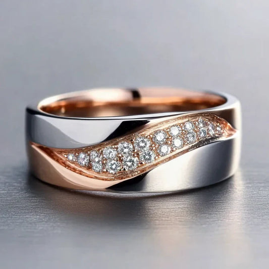 Vintage Rose Wavy Zirconia Silver Ring