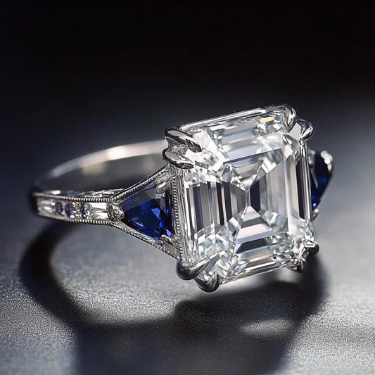 Vintage White & Blue Crystal Silver Ring