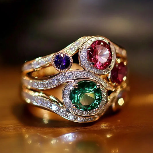 Vintage Colorful Ziconia Exquisite Gold Ring