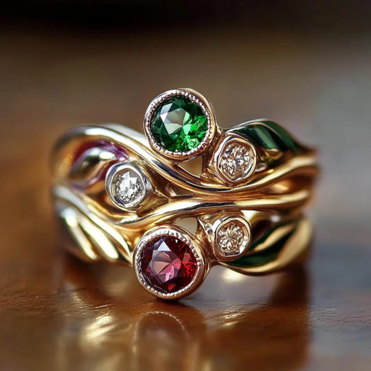 Vintage Colorful Wavy Zirconia Exquisite Ring